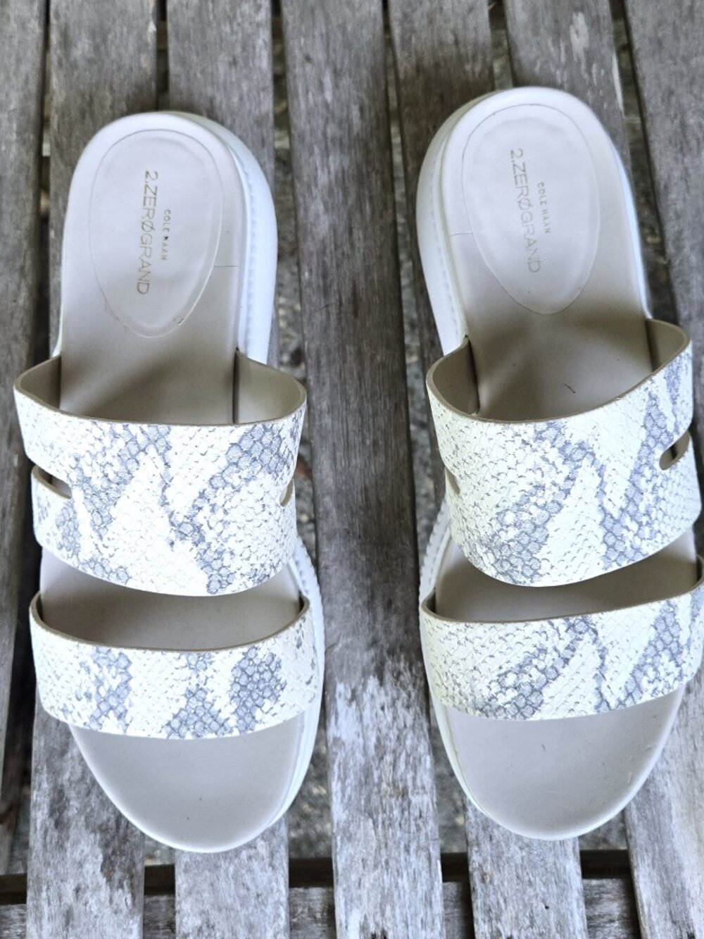 COLE HAAN 2.Zerogrand Slot Slide Sandals Ivory Roccia Optic Snake Print Shoes 6 - Picture 2 of 4